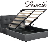 Levede Bed Frame Queen Size Gas Lift Base Storage Wooden Platform Linen Cotton