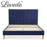 Levede Bed Frame Double Size Mattress Base Platform Wooden Velevt Headboard Blue