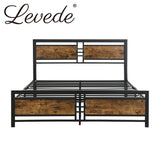 Levede Metal Bed Frame Queen Size Mattress Base Platform Wooden Headboard Black