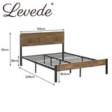 Levede Metal Bed Frame Queen Size Mattress Base Platform Wooden Headboard Brown