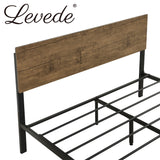 Levede Metal Bed Frame Queen Size Mattress Base Platform Wooden Headboard Brown