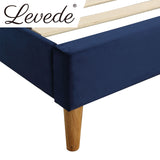 Levede Bed Frame Double Size Mattress Base Platform Wooden Velevt Headboard Blue