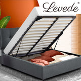 Levede Bed Frame Queen Size Gas Lift Base Storage Wooden Platform Linen Cotton