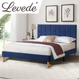 Levede Bed Frame Double Size Mattress Base Platform Wooden Velevt Headboard Blue