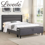 Levede Bed Frame Fabric Queen Size Mattress Base Wooden Platform Storage Ottoman