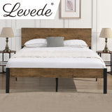 Levede Metal Bed Frame Queen Size Mattress Base Platform Wooden Headboard Brown